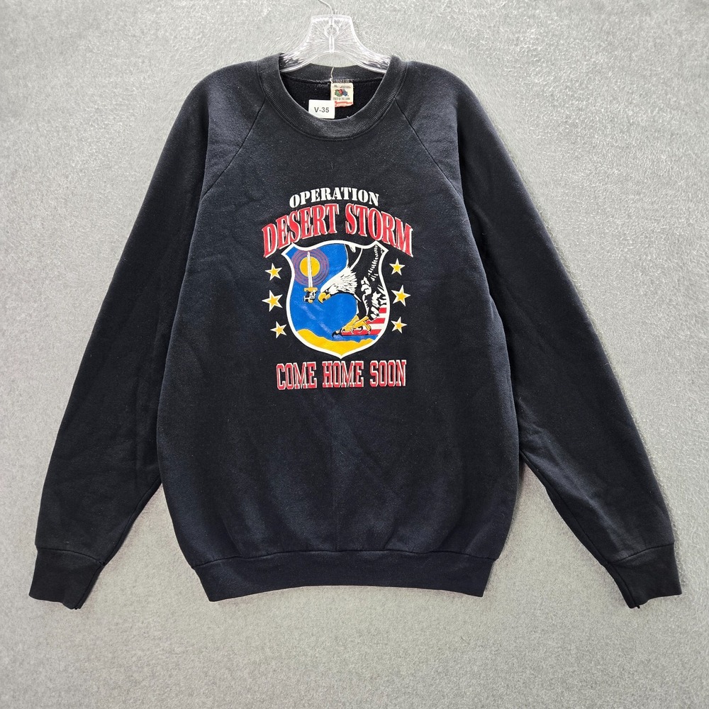 VINTAGE Desert Storm Men Sweatshirt XL Black Operation Come Home Soon 90s USA